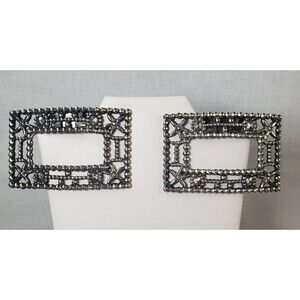 Vintage Antique1920’s ART DECO Metal Marcasite Design SHOE CLIPS signed TIP TOE